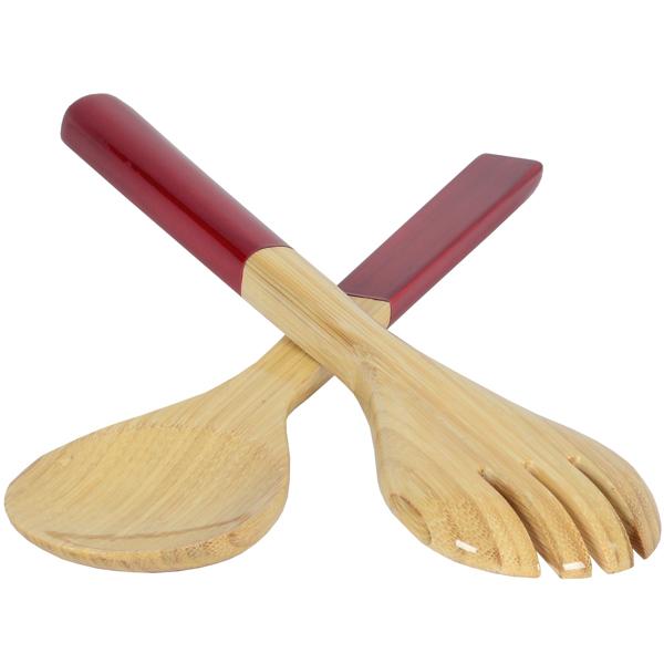  Bamboo Salad Servers Red
