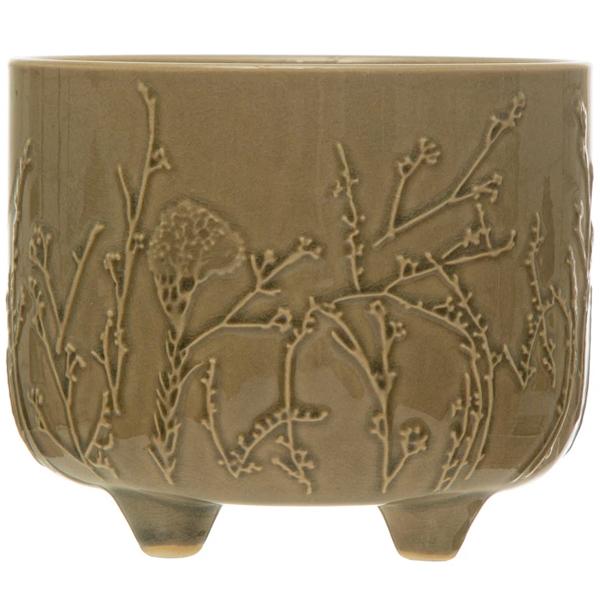  Embossed Stoneware Footed Planter