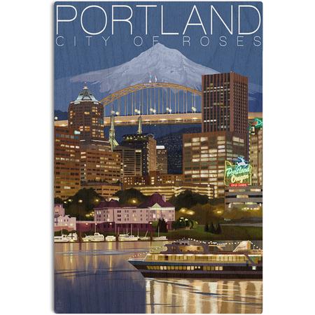 Wood Postcard Portland Skyline