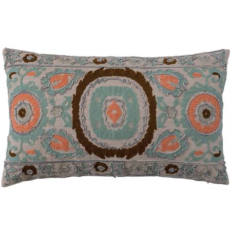 Cotton Slub Embroidered Lumbar Pillow