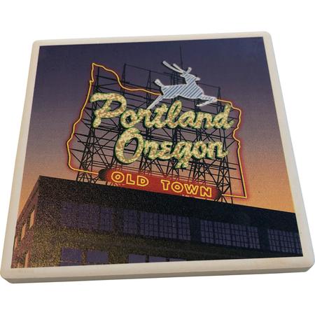 Portland Sign At Night Coaster