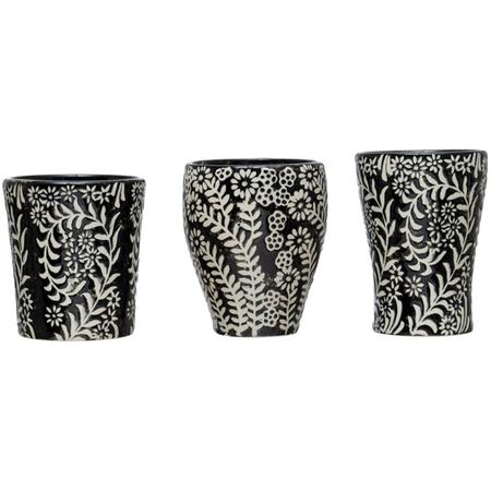 Floral Ceramic Cups Black