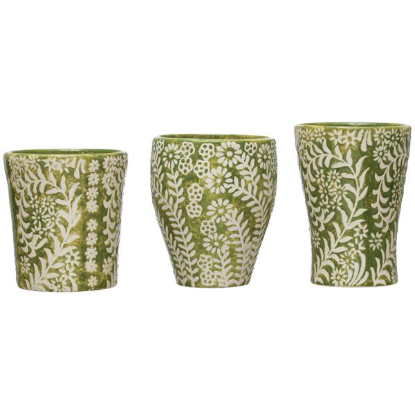  Floral Ceramic Cups Green