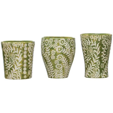 Floral Ceramic Cups Green