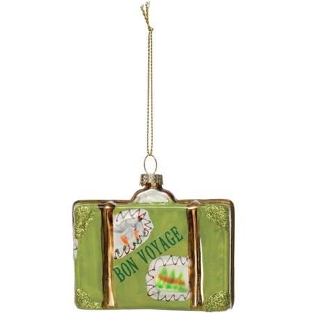 Hand-Painted Glass Suitcase Ornament Green