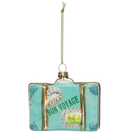 Hand-Painted Glass Suitcase Ornament Blue