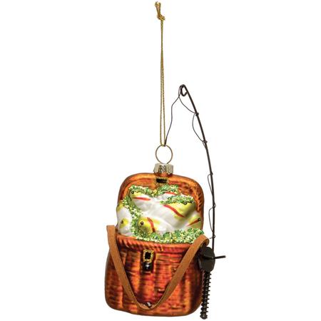 Hand-Painted Glass Fishing Creel Ornament