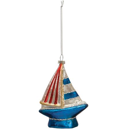 Hand-Painted Glass Sailboat Ornament 4.75