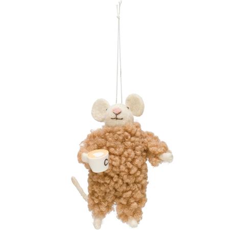 Wool Felt Mouse w/Coffee Cup Ornament 4