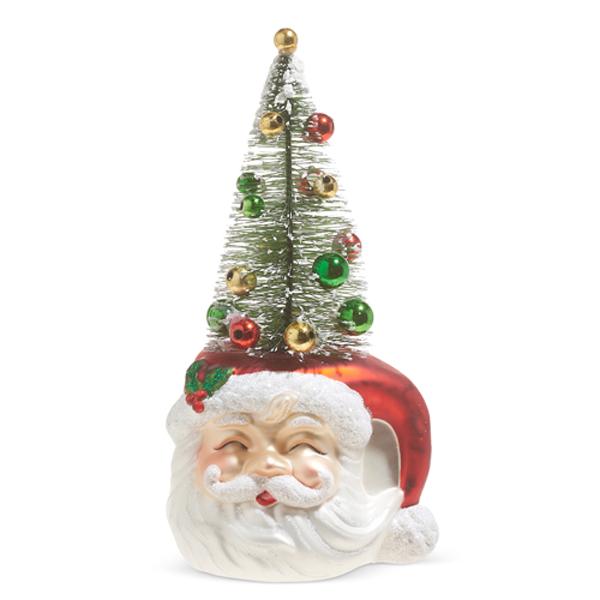  Glass Santa Ornament W/Tree 7 