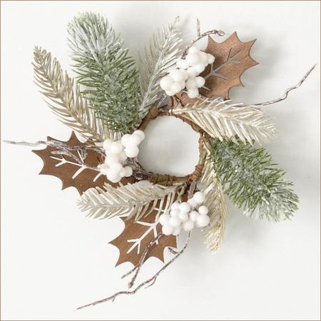 Pinecone & Holly Leaf Taper Candle Ring