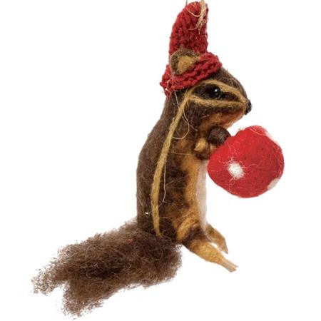 Red-Hatted Squirrel w/Mushroom Ornament
