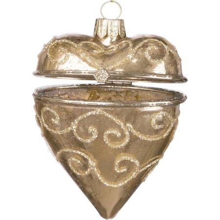 Glass Heart Box Ornament Gold