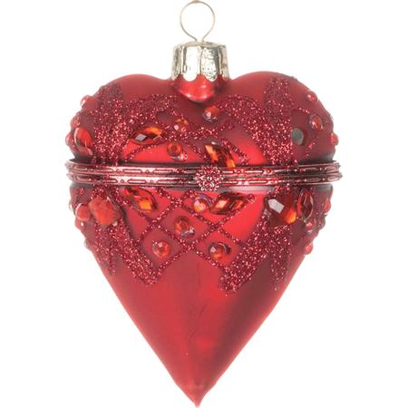 Glittered Heart Box Ornament Red