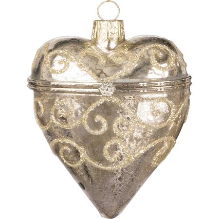Glass Heart Box Ornament Silver